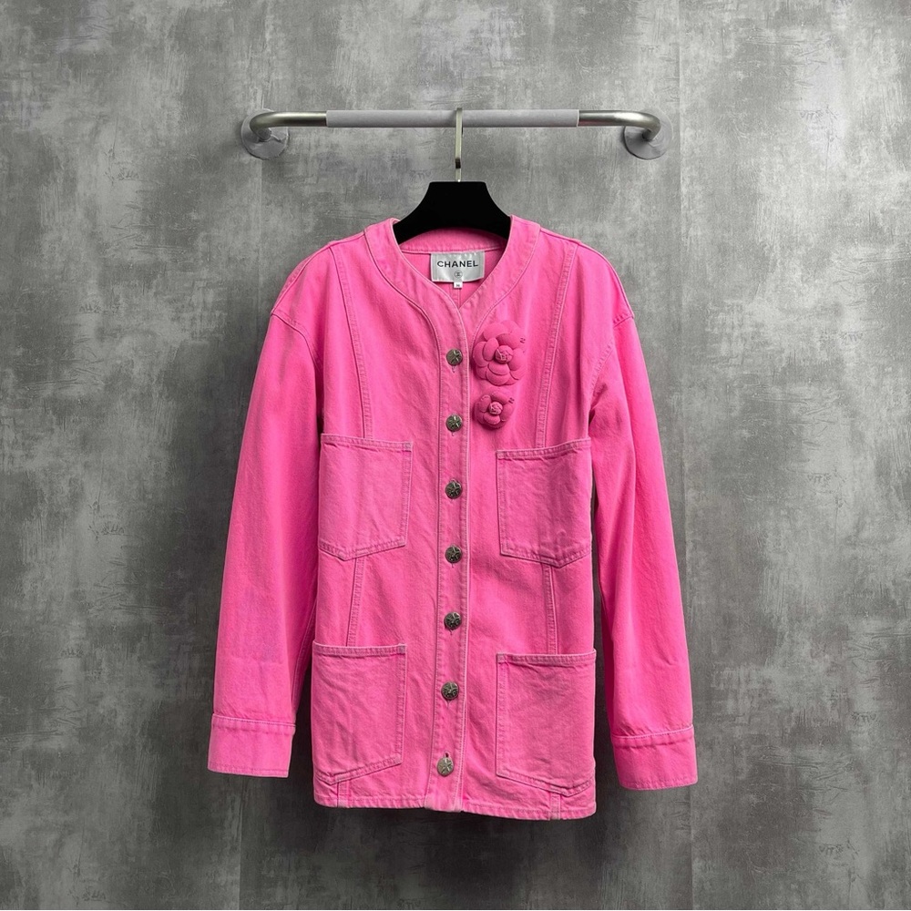 Authentic Chanel Vibrant Pink Jean Jacket